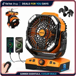 WESTTREE  Portable Camping Fan, 20000mAh Rechargeable Battery Powered Tent Fan with LED Light, Remote Control, 5 Speeds, Timer, Power Bank for Outdoor Camping,Travel