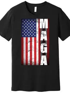 Men'S Vintage Grunge MAGA American Flag Graphic Tee - Black Short Sleeve, Distressed Patriotic Style, Casual And Comfortable Fit