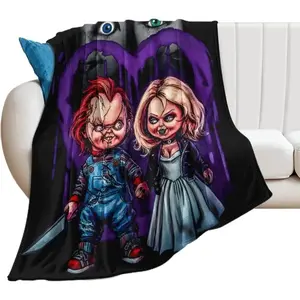 Horror Movie Flannel Blanket, Lightweight Soft Cozy Throw for Couch Bed Sofa, All Season Air Conditioner Blanket, Horror Theme Home Decor, Halloween Christmas Gift adult children's blankets