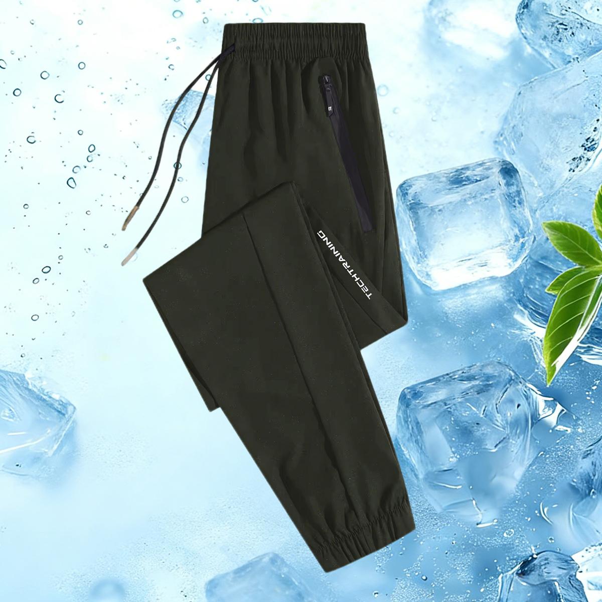 Men's Ice Silk Joggers - Breathable Mid-Elastic Fabric, Elastic Waistband Design, Straight-Leg with Pockets - Solid Color Outdoor Casual Sports Pants, Machine Washable, Comfort Fit, Versatile Style, Durable Material, Perfect for Gym Enthusiasts, Athletic