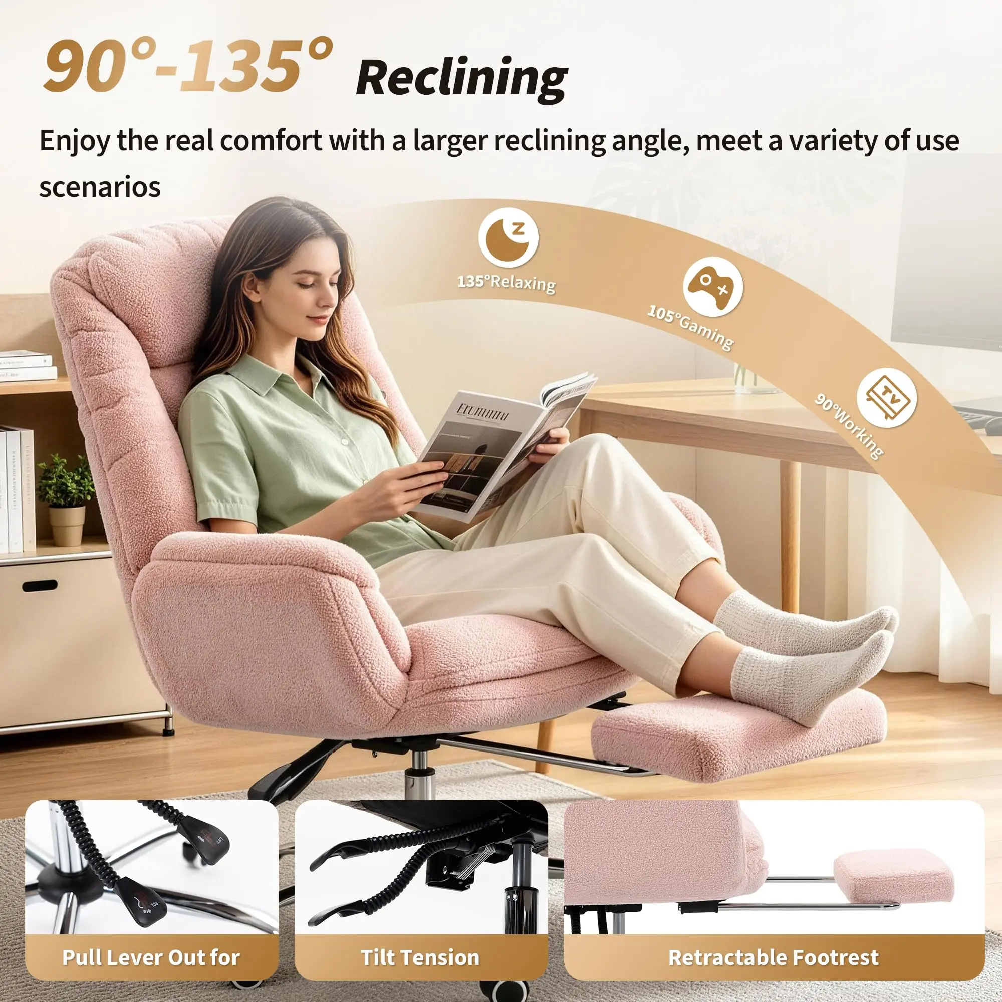 Garvee Criss Cross Ergonomic Dining Chair - High Back, Adjustable 3-Level Armrests, Hidden Footrest, Big and Tall Gaming Comfort, Wheels for Home or Office,with Multiple Colors
