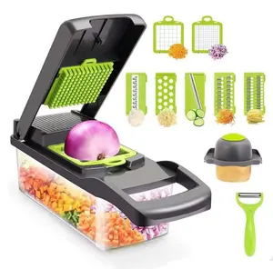 Multifunctional Vegetable Peeler, Vegetable Chopper, Food Processor, Vegetable Cutter With Container, Easy To Clean, For Chopping And Slicing Vegetables In The Kitchen, Suitable For Carrot Salad, Garlic, And Potato Slicer, Kitchen Gadget.