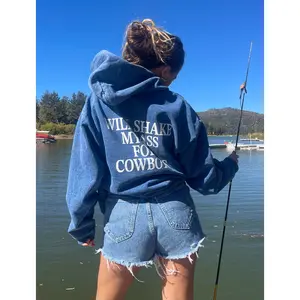 "Will Shake My Ass For Cowboys" Washed Blue Hoodie