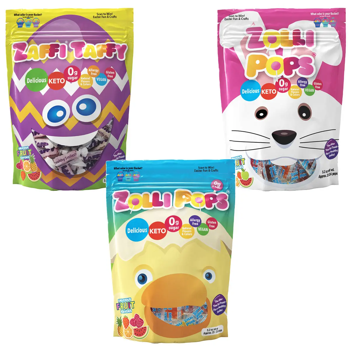 Zolli Spring Easter Super Bundle - Zero Sugar Zollipops, Zolli Ball Pops, and Zolli Zaffi Taffy Candy Snack Sweet No Artificial Dyes