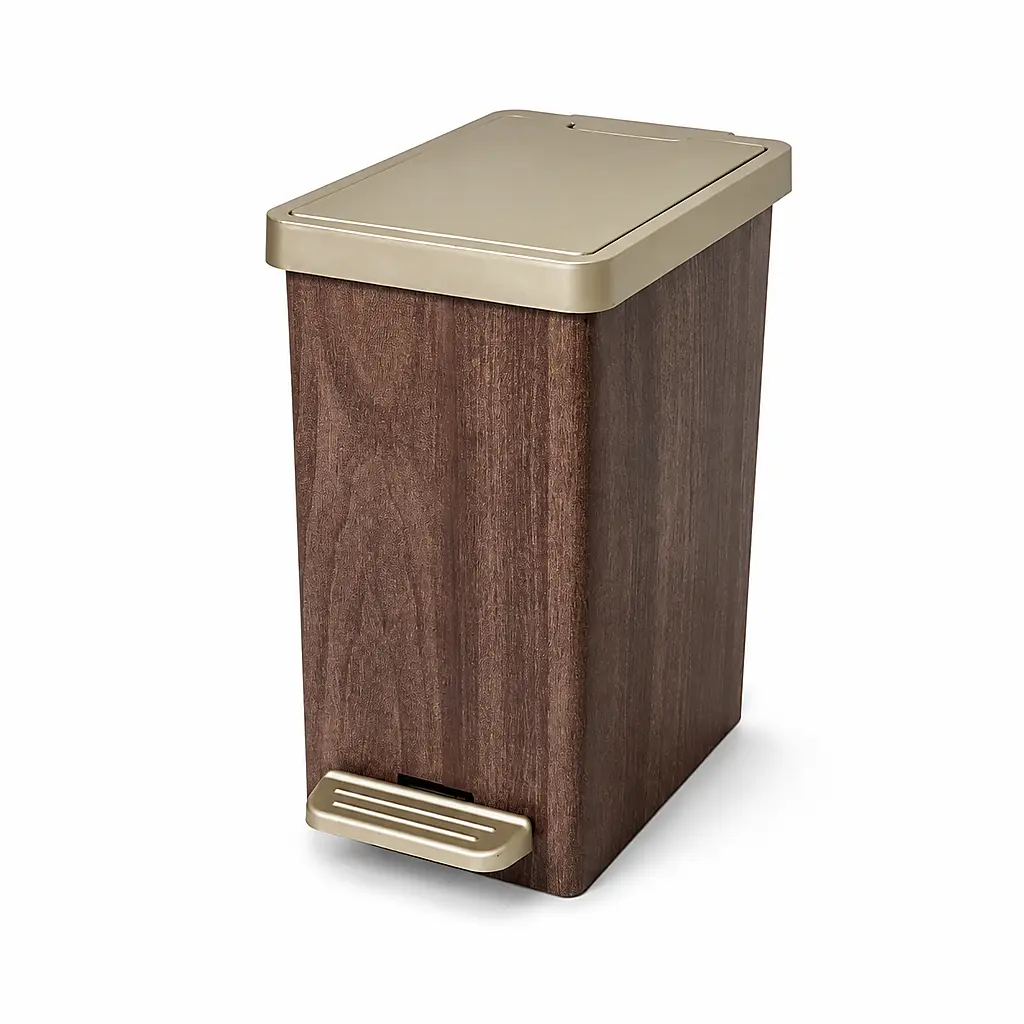 Wood Grain Rectangular Pedal Trash Can, Aesthetic Hands-Free Garbage Bin with Removable Inner Bucket, Odor Sealed Vintage Waste Basket with Hidden Liner for Bathroom, Kitchen, Bedroom, Apartment Home Decor good helper automatic Touchless Smart Lid