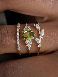 3 Pcs/Set Elegant Cubic Zirconia Ring Set For Women For Wedding Engagement Anniversary Jewelry Valentine's Day Gift