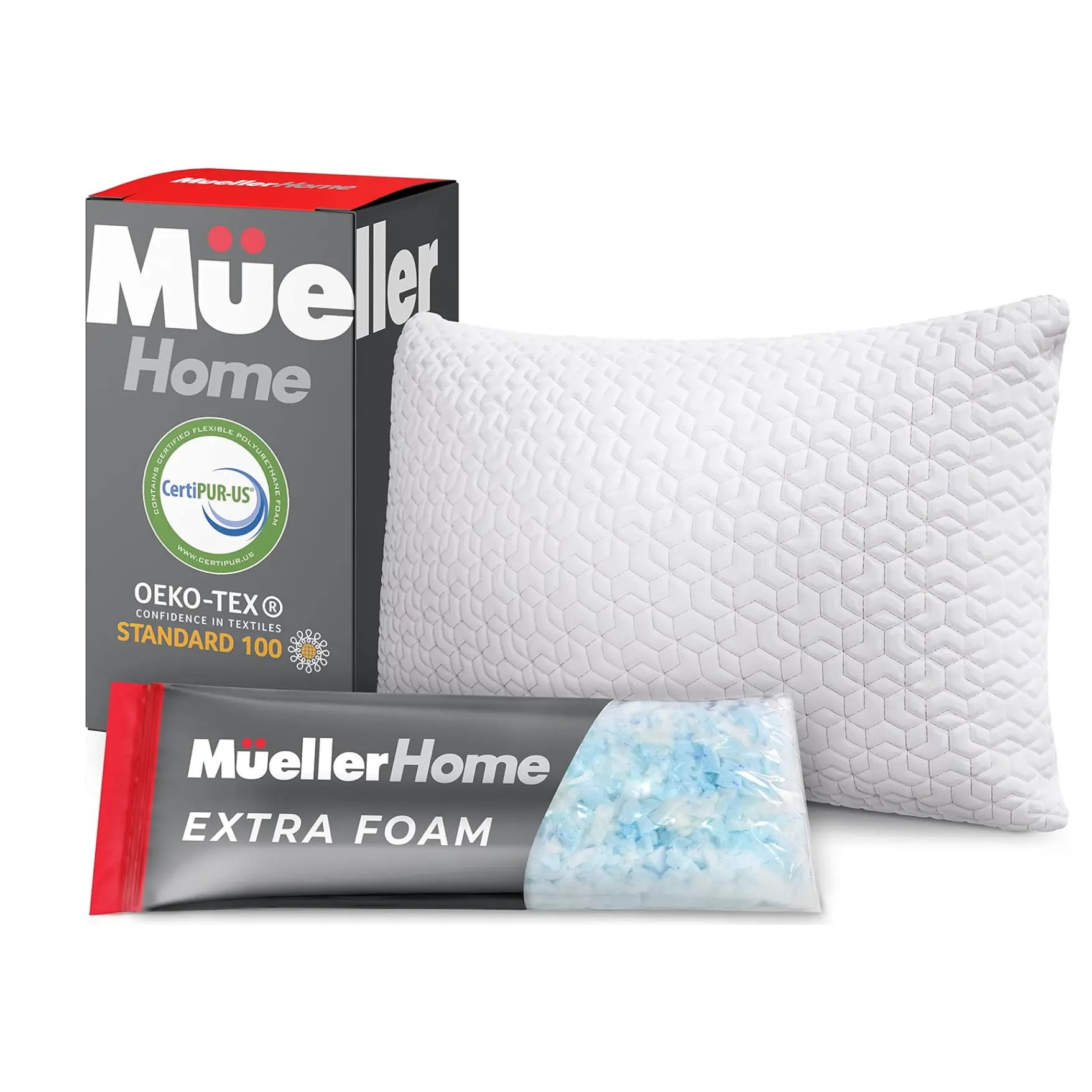 Mueller Nirvana Adjustable Cervical Memory Foam Pillow, Odorless Neck Pillows for Pain Relief, Orthopedic Pillow for Side, Back, Stomach, Hypo-Allergenic and Breathable, CertiPUR-US Certified