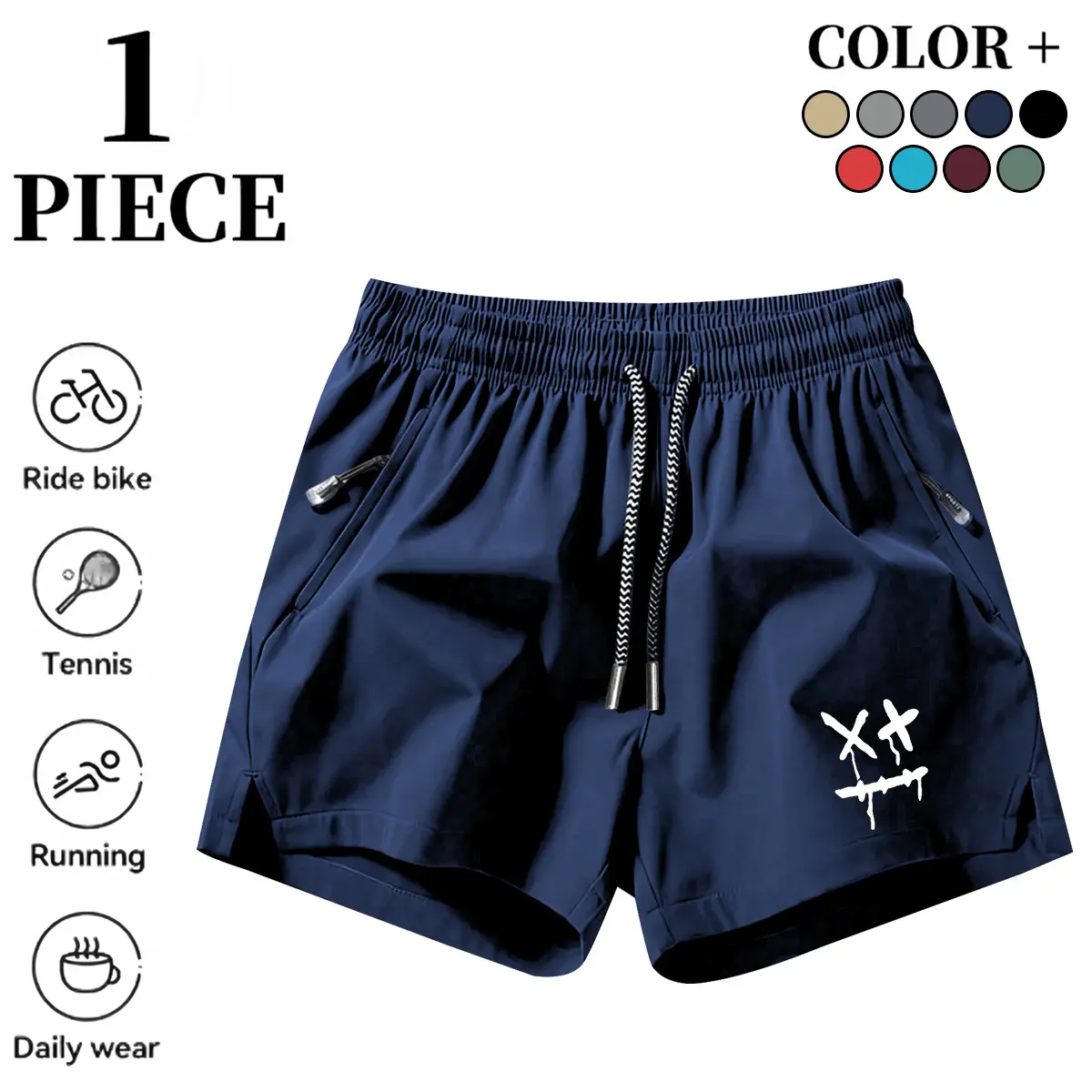 Men's X-X Smiley Face Print Quick Dry 3-Inch Shorts, Solid Color Lightweight Breathable Running Gym Workout Shorts with Pockets, Happy Graphic Fitness Bottoms for Summer Training & Sports