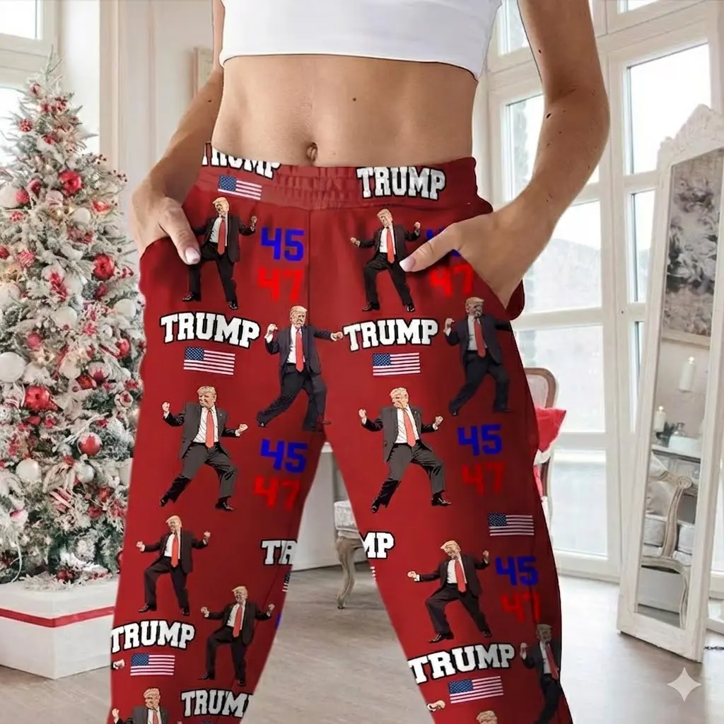 Trump 45 47 President Sleepwear, Cozy Holiday Wear, Trump Dancing Unisex Pajamas Pants, Trump Family Sleepwear, Dancing Trump Paja Pajama Pant For Warm Cozy Hugs