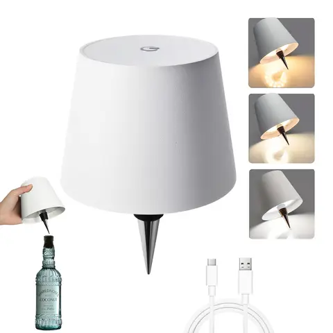 JAPIROC Wireless Rechargeable USB LED Bottle Stopper Lamp Kit - 3-Tone Touch Brightness Dimmable (5-100%), Multifunctional Lighting, Accent Lighting, Table Night Light, Liquor/Wine Bottle Accessory, Room Decor Gift