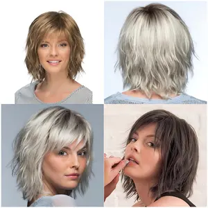 Cross-border European and American Women's Short Gradient Color Fashion White Wig, Synthetic Hair Cap, Fluffy Curly Wigs