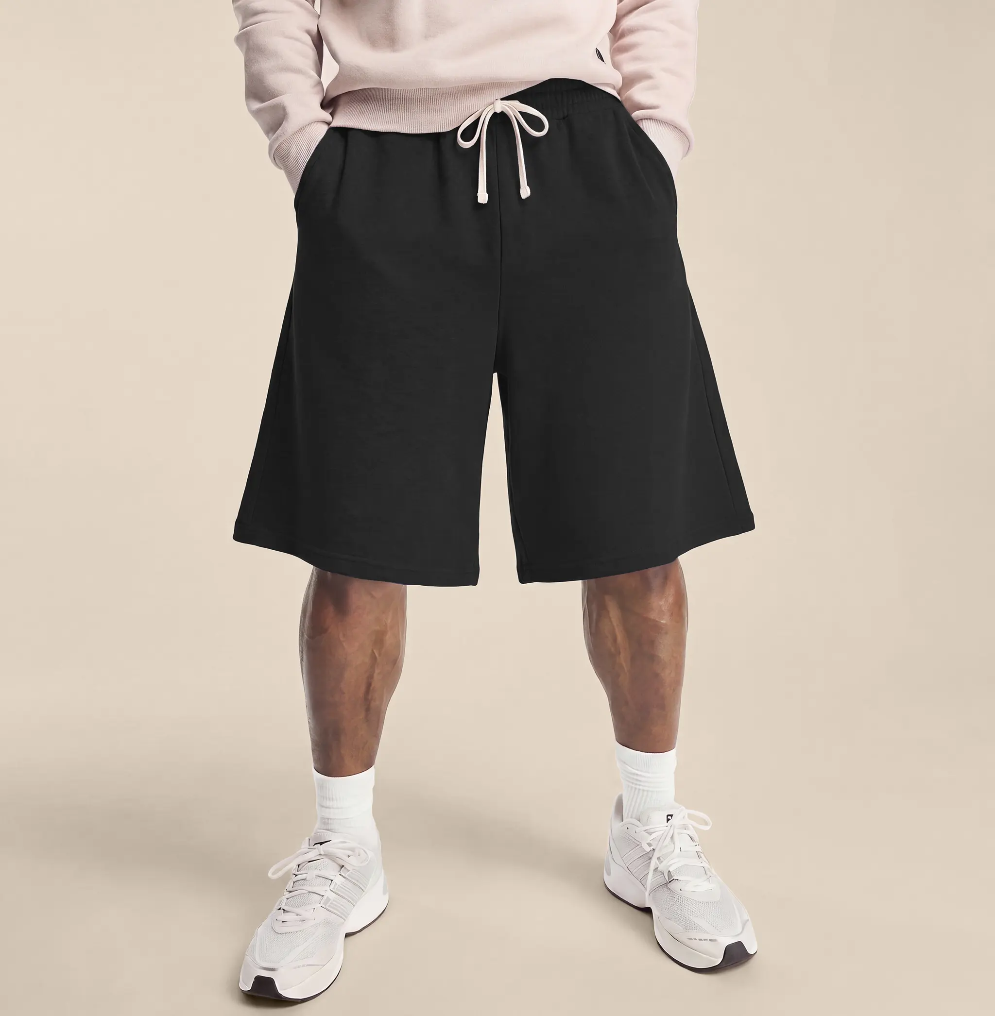 COOLGYM Men's Oversize Plain Baggy Wide-Leg Long Below-Knee Gym Shorts with Pocket, Drawstring for Y2K Athletic Casual Wear Hoodie Elastic