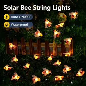 diwali Solar Bee String Lights Outdoor Waterproof, Honeybee Decorative Fairy Lights Solar Powered for Garden Patio Yard Fence Trees, Warm White Honey Bee Landscape Lighting Decor for Summer Holiday Christmas Backyard Party, Auto On/Off,