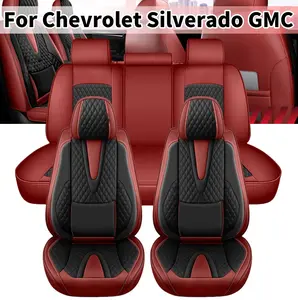 Fits For Chevrolet Silverado GMC 1500 2500HD 3500HD 2007-2024 Car 5 Seat Covers Full Set Soft PU Leather Front Rear Cushion Protector Pad Mat Red