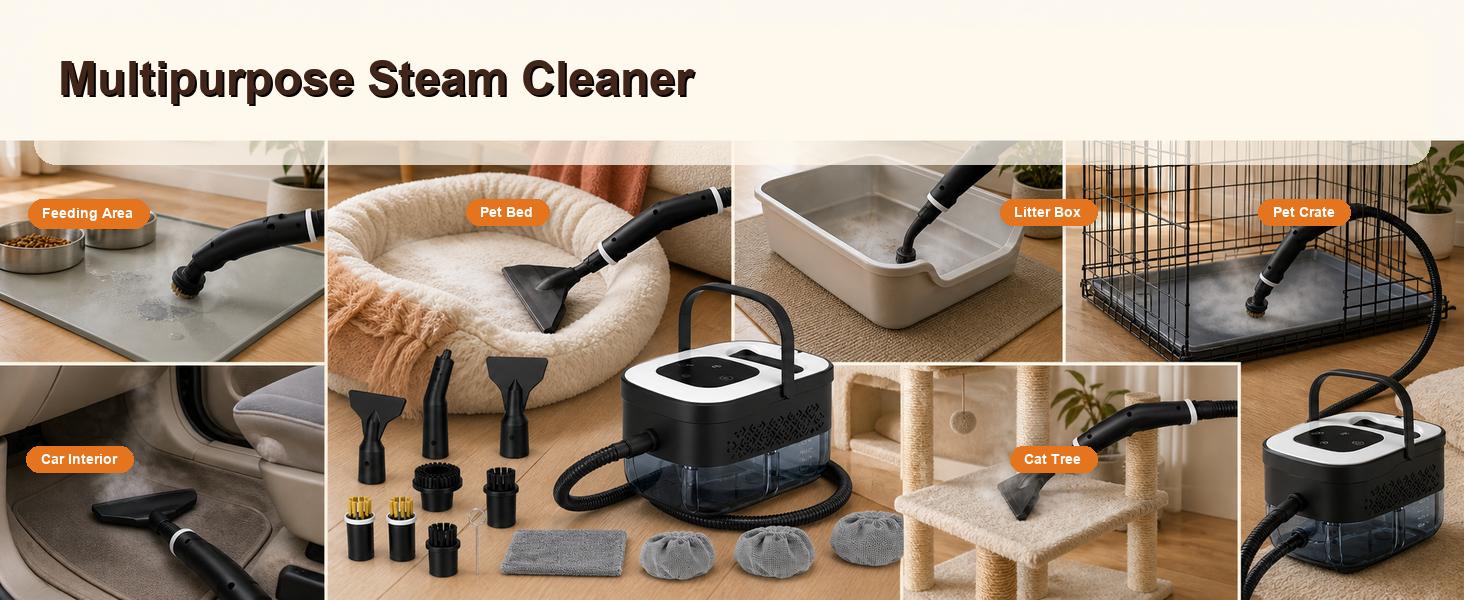 ECORUI Portable Steam Cleaner for Pet Homes, 221°F High-Temperature Handheld Steamer with 15-Second Heat-Up, 6 Steam Levels, 18 Attachments for Litter Boxes, Floors, Crates, Feeding Areas & More ECORUI Portable Steam Cleaner for Pet Homes, 221°F High-Temperature Handheld Steamer with 15-Second Heat-Up, 6 Steam Levels, 18 Attachments for Litter Boxes, Floors, Crates, Feeding Areas & More