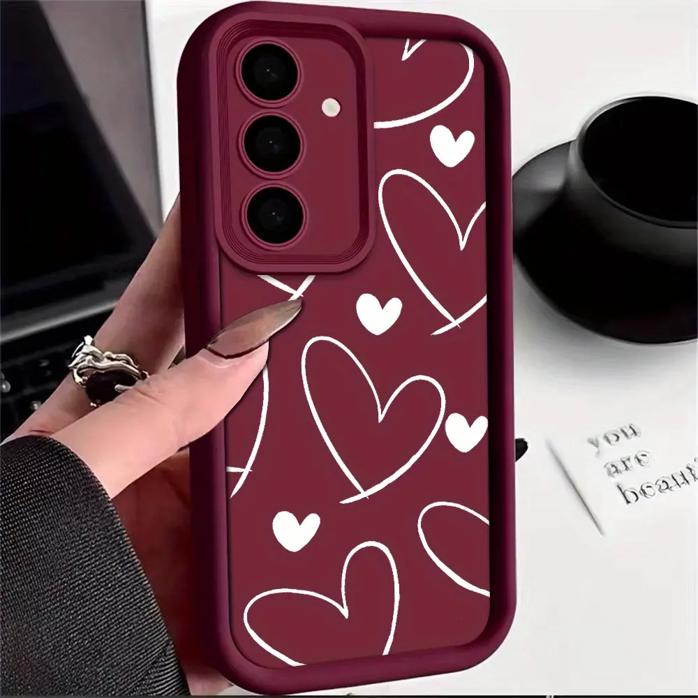 Soft TPU Smartphone Case with White Love Heart Line 2D Print, Full Camera Lens Protection & Waterproof Casing for Samsung Galaxy S26-S21 Ultra FE Note20 A54-A13 (Gift Option, Cellphone Accessories for Devices)