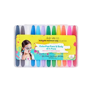 [RUBY VIBE CO] ColorPop Face & Body Art Pens Skin-Friendly Washable Makeup Crayons for Parties Events & Everyday Fun 12 Vibrant Colors