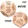 Wooden Decision Dice Set, 2/4 Counts 12-sided Food & Date Night Movie Selection Dice, Party Game for Couples, Gift for Husband Wife Boyfriend Girlfriend, Polyhedral Dice Set