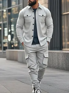 Men's Winter Fleece Lined Two-Piece Set, High-Quality Heavyweight Design, Button Front Shirt and Jogger Pants, Warm Comfortable