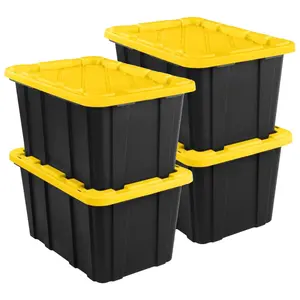 Sterilite 27 Gallon Industrial Stackable Storage Tote Lidded Containers, 4 Pack