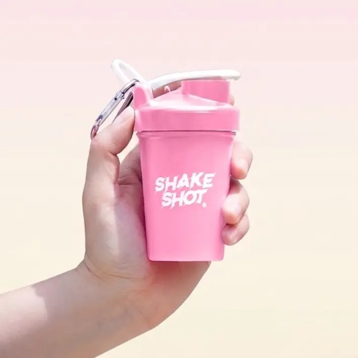 Shake Shot 4 oz Pink Mini Pre-Workout Shaker Bottle - BPA Free Gym Accessory, Sports Water Bottle Compatible with Creatine & Collagen Supplements, Includes Clip & Shaker Ball, Gym Accessories, Gym Bottle