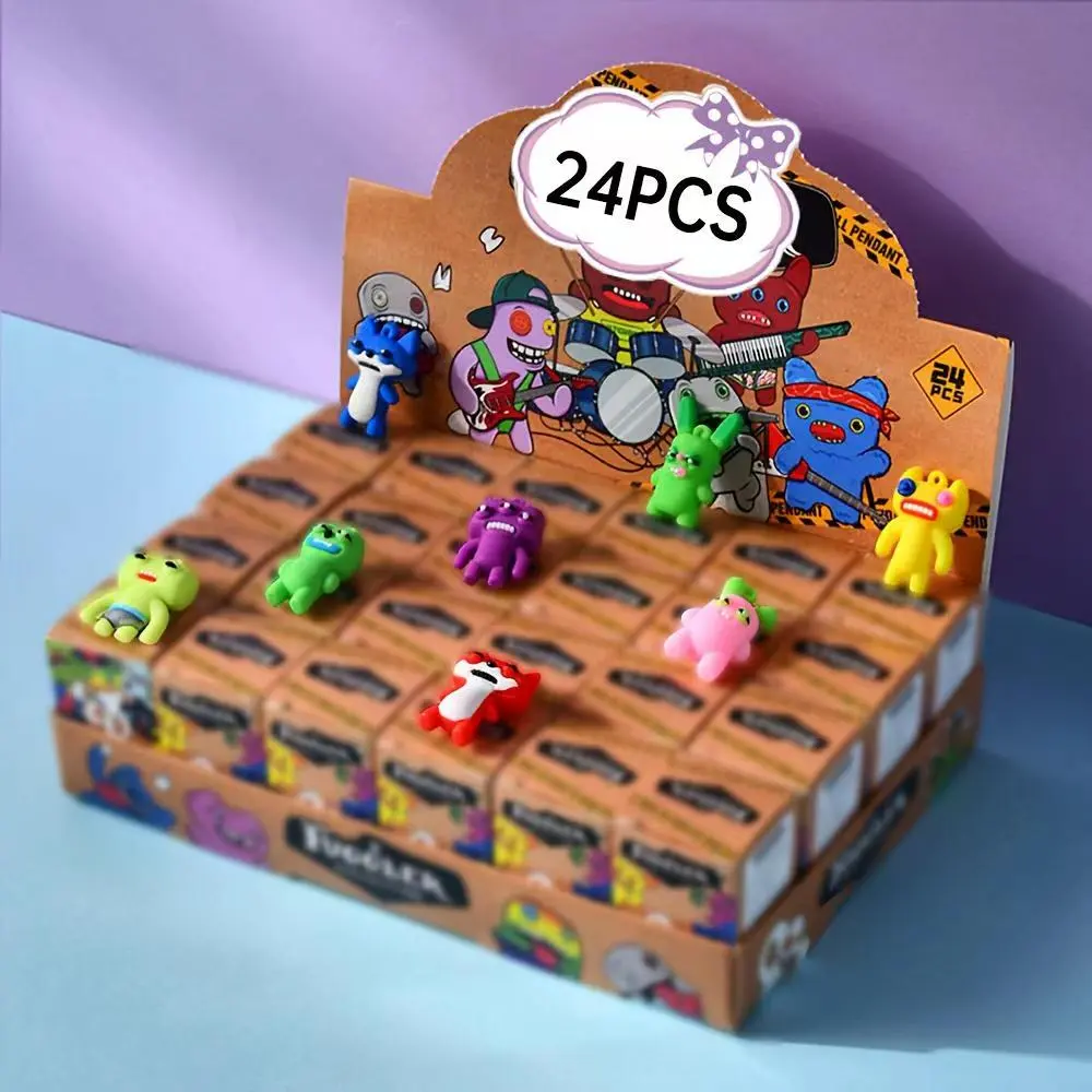 24Pcs Cute Ugly Monster Blind Box Keychain, Mini Cartoon Monster Figure Key Chain, Surprise Blind Box Toys for Kids Party Favors, Backpack Pendant Decor