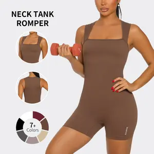 SHAFITS Women's Square Neck Ribbed Tank Romper | One-Piece Workout Jumpsuit | Stretchy Seamless Activewear with Tummy Control | Perfect for Gym, Yoga & Everyday Wear