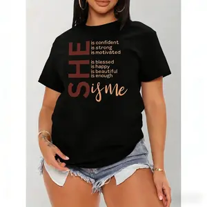 [Casual Spring Summer Women's T-shirt] Letter Print T-shirt, Casual Short Sleeve Crew Neck Top For Spring & Summer, Women's Clothing