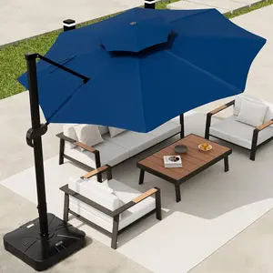 10x10 FT Round Outdoor Umbrella with Base, Cantilever Patio Umbrella with 360° Rotation & Adjustable Height, Heavy Duty Aluminum Umbrella Outdoor Patio for Garden Poolside