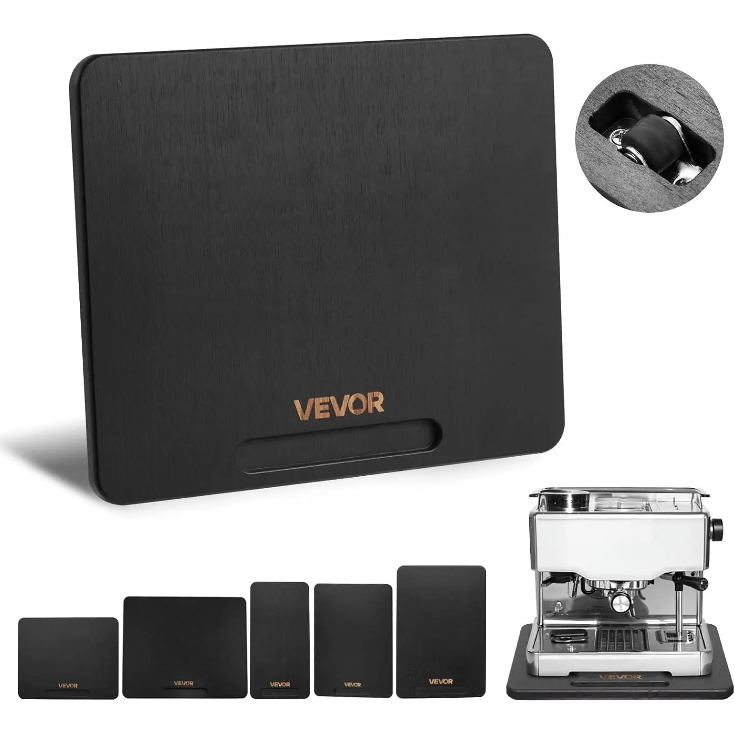 VEVOR Appliance Slider, Medium 10.5 x 13-inch, Rolling Sliding Tray with Silent Rubber Wheels & Hollow Handle, Easy to Clean, Appliance Rolling Tray for Coffee Maker, Kitchen Countertop, Black