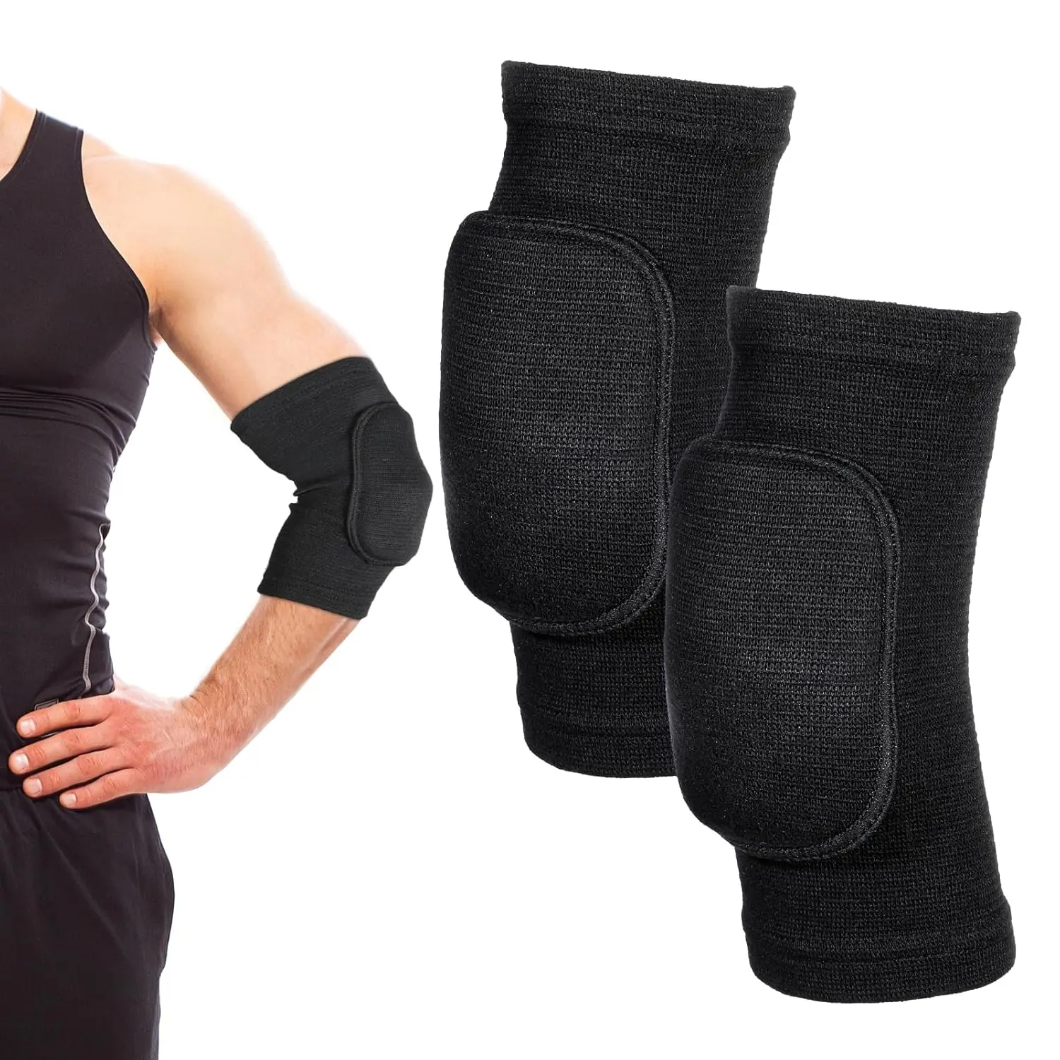 1 Pair Volleyball Elbow Pads, Arm Brace Ventilate Sport Elbow Protector Strap, Black Elbow Pads Arm Pads With Padded Soft Support Cushion for Men And Women