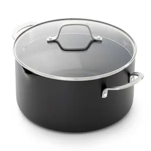 Calphalon 2PC Hard Anodized Aluminum Dutch Oven Set 7QT Sauce Pan Tempered Glass
