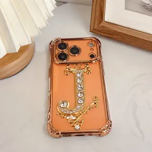 Creative Diamond & Gold "J" Design TPU Full-Coverage Lens Cellphone Case - Shockproof, Drop-Proof, Non-Slip - Compatible with iPhone 11,X,XS,12,13,14,15,16,17 Series - Ideal Gift, Protective Mobile Phone Accessories