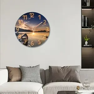 Wall Clock Battery Operated 12 Inch Glass Wall Clock Non Ticking Analog Blue Wall Clock for Office, Home, Bathroom, Kitchen, Bedroom, School