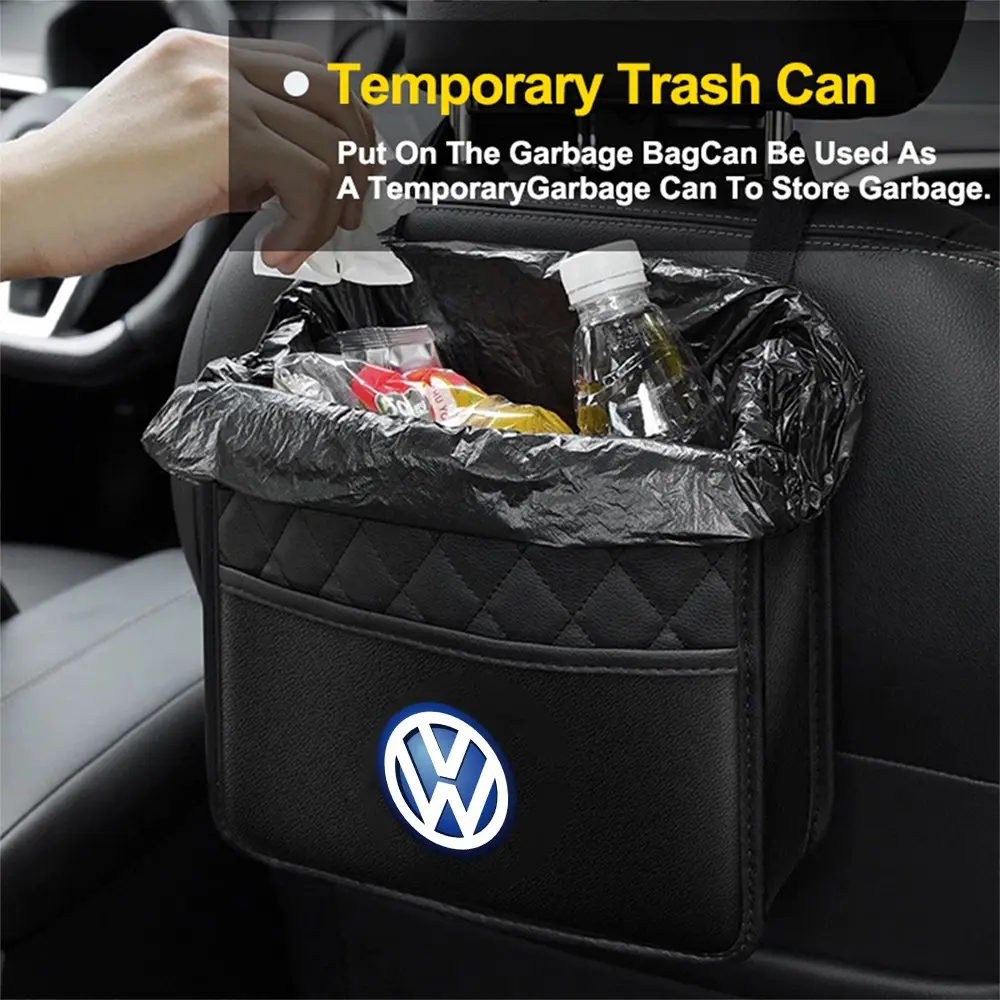 Car Backseat Luxury Leather Storage Bags Hanging Organizer Box Car Trash Can Car Storage Organizers Auto Accessories For Volkswagen VW Golf 4motion MTM Blue Motion Polo Scirocco CADDY Beetle Passat Touareg Jetta Tiguan Touran TSI TDI R32 MK4
