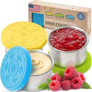 EVERUSELY Condiment Cups 3 Pack 1.7 oz 50 ml Stainless Steel with Color-Coded Lids Leakproof Reusable for Salad Dressing Sauces & Meal Prep