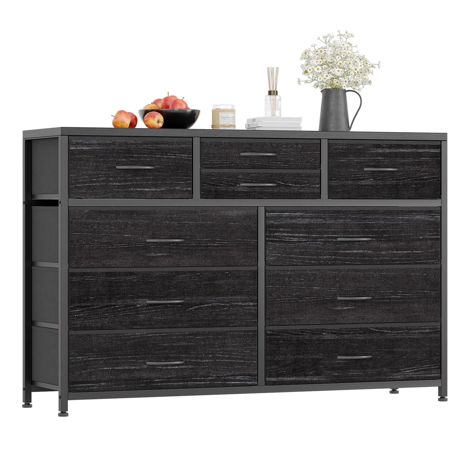 Garvee Modern 45" Wide 10-Drawer Fabric Dresser with Steel Frame and Wood Top, Lightweight and Spacious Storage Organizer for Living Room and Bedroom