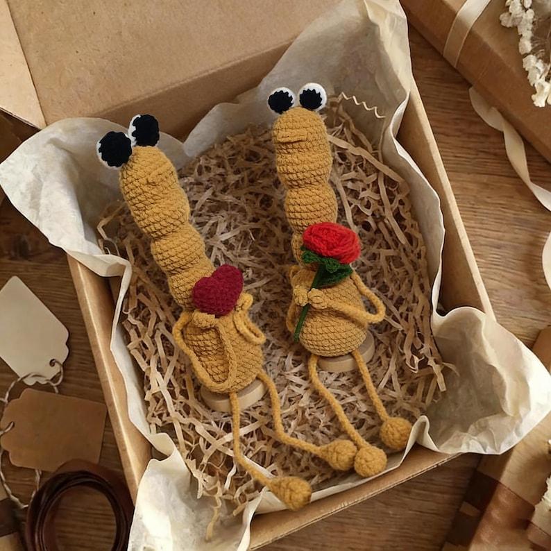 Marcus the Worm Plush: Handmade Crochet Amigurumi Toy Valentine's Day Gift for Lover