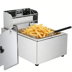 2000W Electric Deep Fryer 7.4QT Large Capacity Stainless Steel Non-Stick Pot with Basket & Removable Lid Easy-Clean Multi-Functional Cooker for Home Kitchen Industrial Use Nonstick Oven Safe