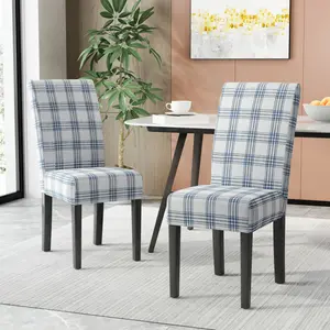 17.5*26.5*39.5 Inch 2-Piece Fabric Dining Chairs, Blue & Cream Contemporary Upholstered Dining Side Chairs, Sturdy Rubberwood Legs Soft Padded Leisure Dining Chairs with Full Assembly Accessories