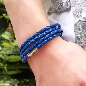 Colorful Fashion PU Braided Leather Bracelet for Women - Multilayered Design with Metal Accents, Lightweight & Comfortable Accessory, 60mm Diameter
