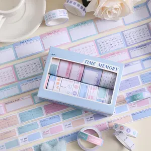 Time Memory Calendar Washi Tape Set, 15 Rolls/box Elegant Macaron Sticky Notes Set, Sticky Labels, Date Week Month Pattern Adhesive Notes To Do List Tape for Planning