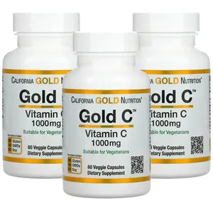 Gold C by California Gold Nutrition - USP Grade Vitamin C Supplement - Immune Support & Seasonal Wellness - Vegetarian Friendly - Gluten Free, Non-GMO - 1000 mg - 60 Veggie Capsules, 3 Pack