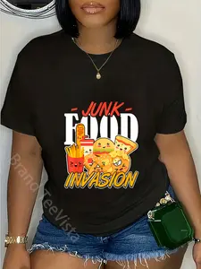 100% Cotton junk food invasion junk food T-Shirt Humorous and funny popular T-Shirt