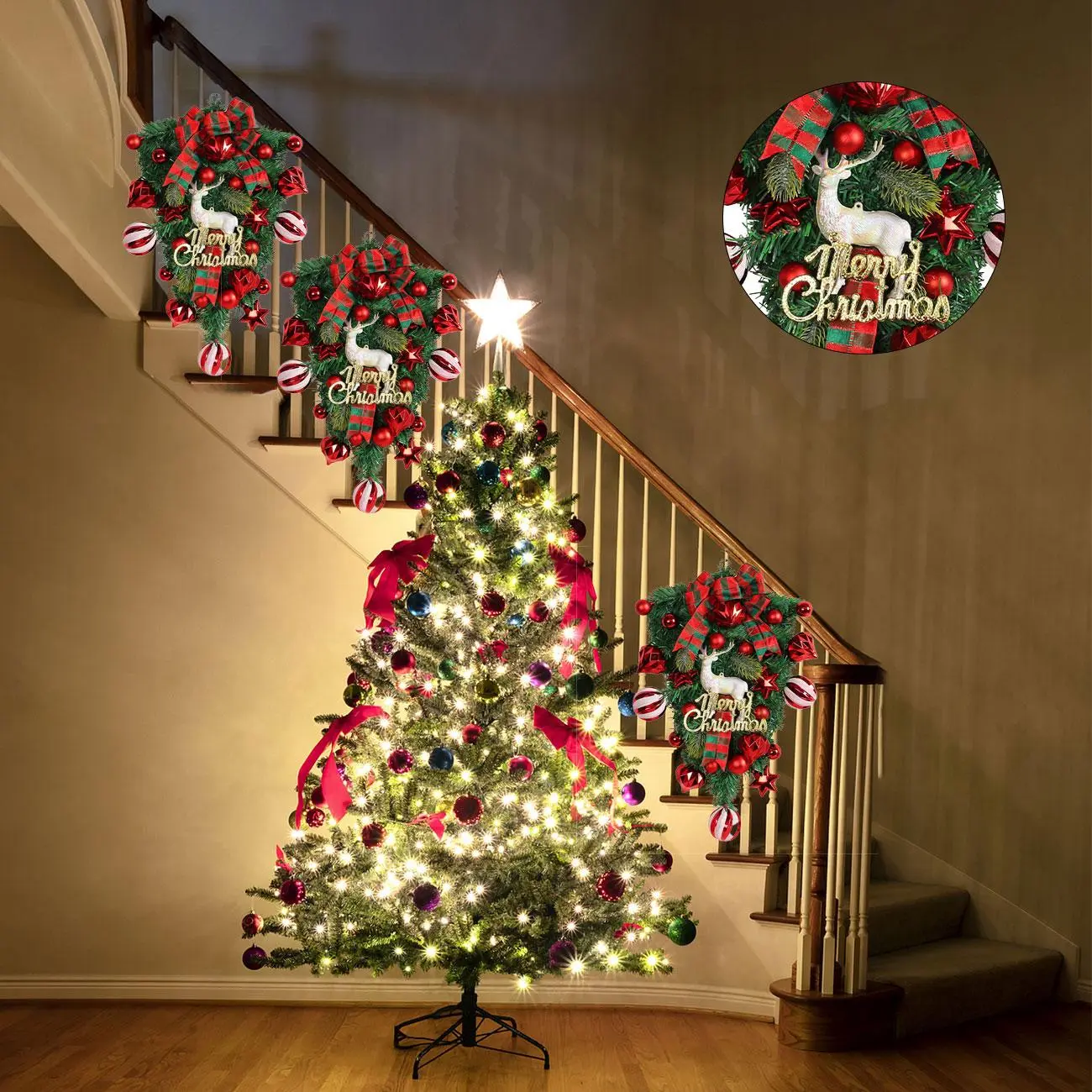 Christmas Themed Decoration, 1 Count Xmas Deer & Tree Design Hanging Ornament, Festive & Party Supplies for Home & Outdoor Courtyard