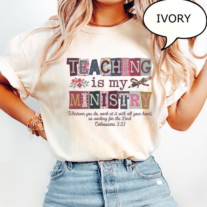 Comfort Colors Teaching Is My Ministry Shirt Patchwork Christian Teacher Tee Faith Based Gift Womenswear & Underwear - Women's Tops - T-Shirts