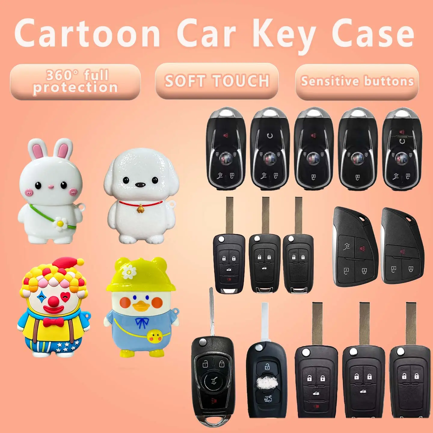 Soft Silicone Cartoon Car Key Fob Cover For Buick, Dustproof Waterproof Shockproof Key Protector, Cute Key Case Multiple Styles - 013