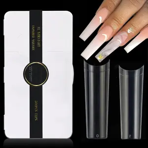 XL Tapered Square Nail Tips No C Curve,500Pcs Clear Medium Half Cover Long Coffin Acrylic Nails Tips Preshaped for Professional Manicure Salon and Home DIY
