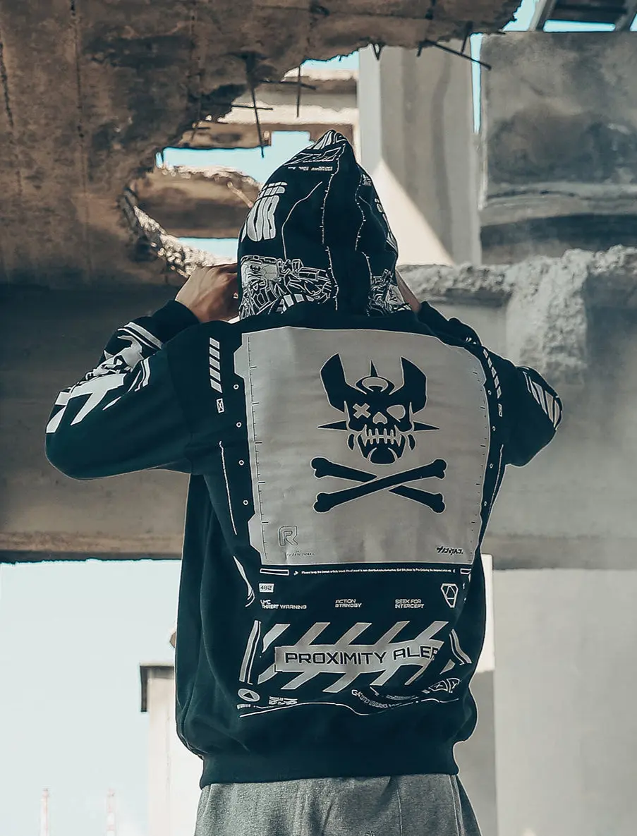 Women's Sim505 Cyberpunk Explosion Print Hooded Jacket - Comfortable Cotton-Polyester Premium Fabric, Long Sleeve Casual Oversized Tops-Coats Hybrid with Perfect Fit, Futuristic