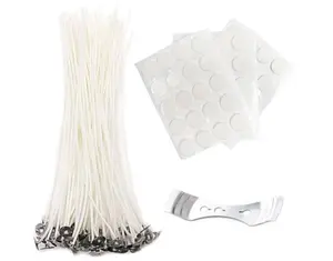 Light 8 inch Candle Wick with Candle Wick Stickers and Candle Wick Centering Device,60 pcs for Candle Making